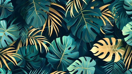 Wall Mural - Modern exotic jungle plants vector seamless floral pattern