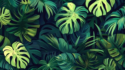 Wall Mural - Modern exotic jungle plants vector seamless floral pattern