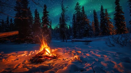 Sticker - Campfire Under the Aurora Borealis