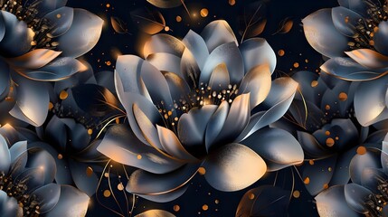 Wall Mural - Seamless floral pattern with flowers on dark background