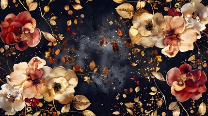 Wall Mural - Seamless floral pattern with flowers on dark background