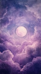 Wall Mural - Moonlit night sky with purple clouds, dreamy