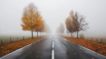 Sticker - Foggy Road in Autumn