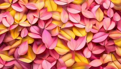 Wall Mural - a pink and yellow leaf bed layered with more pink and yellow leaves