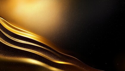 Wall Mural - black gold wave empty space grainy noise grungy texture color gradient rough abstract background shine bright light and glow template