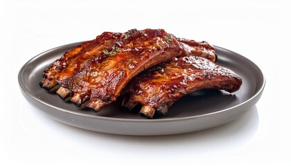 plate of bbq ribs isolated on a white background