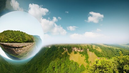 Wall Mural - natural landscape with unreal upside down sityscape