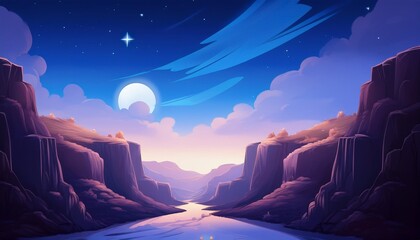 Poster - canyon at night landscape background design cartoon anime illustration