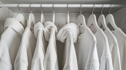 Wall Mural - White sweatshirts stored in the wardrobe