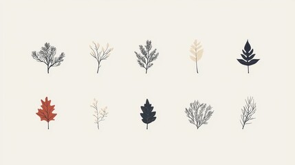 Canvas Print - Minimalist Botanical Elements   Set of Branches and Leaves on White Background