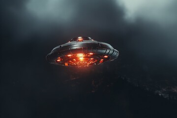 Wall Mural - mysterious ufo hovering in the darkness