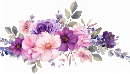 Wall Mural - purple pink floral watercolor arrangements