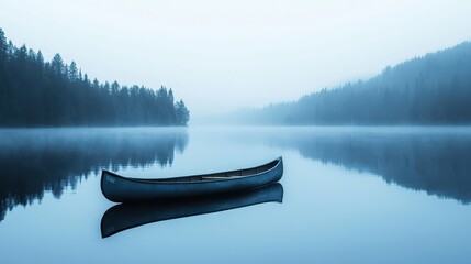 Poster - Canoe on a Misty Lake at Dawn