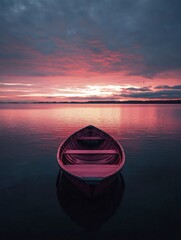 Canvas Print - A stunning sunset casts vibrant hues over a serene harbor, where the silhouettes of boats create a picturesque scene against the glowing sky.