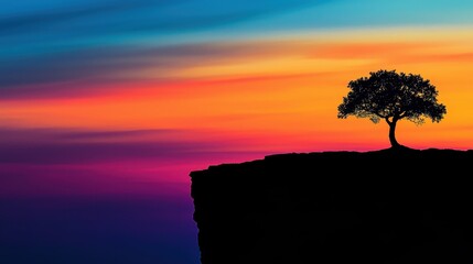 Poster - Silhouette of a Tree on a Cliff at Sunset