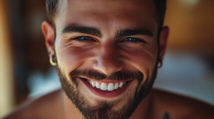 Energetic Smiling Man with Earrings, Blonde Hair and Tattoo