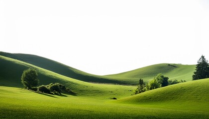 Wall Mural - green hills landscape on white background cut out