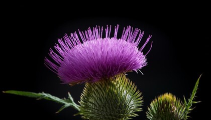 Wall Mural - majestic scottish thistle isolated on deep black with dramatic lighting