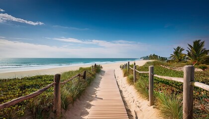 Canvas Print - vertical shot of a pathway leading to the beach at the ocean shore