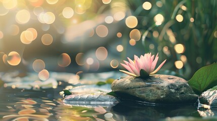 Poster - Water Lily on a Stone in a Pond with Bokeh