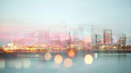 Poster - Blurred Cityscape with Reflection in Water