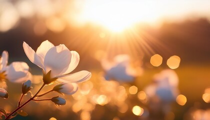 Wall Mural - soft focus blossoming pansy flower against sunlight with bokeh glitter glow