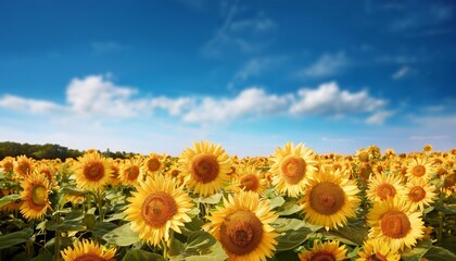 Wall Mural - sunflower field on background blue sky