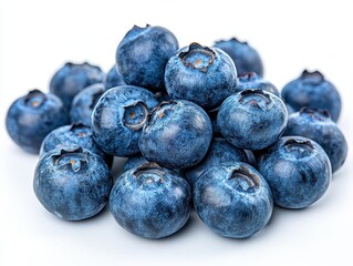 Wall Mural - fresh ripe blueberries scattered on white background extreme closeup showing texture and details vibrant blue color with natural sheen