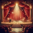 © Mo Stock - Vintage magic theater circus stage with red curtains Show Spotlight