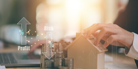 Aufkleber - Financial concept and business profit growth ,Dividends ,Retirement returns ,interest burden ,investment growth percentage and interest on deposits ,an increase in interest rates ,risk management