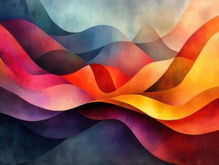 Wall Mural - abstract digital landscape of geometric shapes and flowing lines vibrant colors creating sense of mo