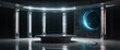 © ezra - futuristic portal science fiction podium pedestal platform modern empty cyberpunk podium mockup space background, stage, advertisement, horizontal, merchandise, shadow, show, marble