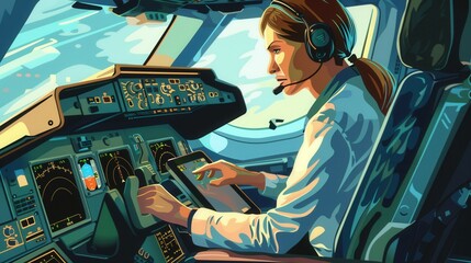 Aufkleber - A flight attendant is engaged in passenger service, ensuring comfort and safety while in flight at cruising altitude. Generative AI