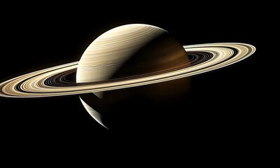 Wall Mural - saturn with rings against black space background with ai generated.