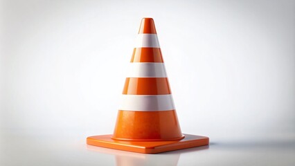 Vibrant orange traffic cone made of rubber with blurred edges, isolated on a white background, signifying caution or warning in a construction zone setting.