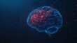 © Palung - Brain low poly color. With dark blue background. Low poly wireframe with lines, dots and glowing particles