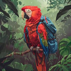 Parrot Dressed in Red Feather Raincoat: Flamboyant Flair