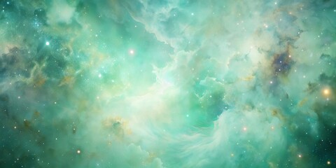 Wall Mural - Abstract pastel pale green galaxy nebula background, green, pastel, abstract, galaxy, space, universe, stars, starry