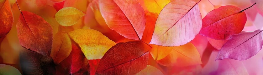 Poster - Vibrant autumn leaves in shades of orange, red, and yellow create a warm, colorful background perfect for seasonal themes.