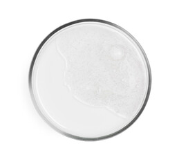 Wall Mural - Petri dish with sample isolated on white, top view