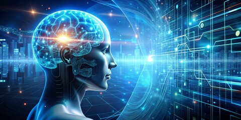 of artificial intelligence concept in a futuristic digital world , AI, technology