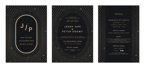 Wall Mural - wedding invitation template set, luxury elegant stars and sparkle black and gold tones