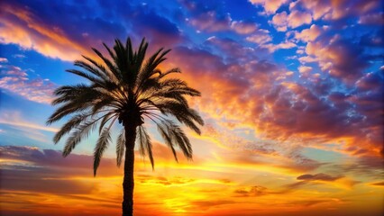 Jerusalem palm tree silhouetted against a colorful sky, Jerusalem, palm tree, silhouette, colorful, sky, tropical, exotic