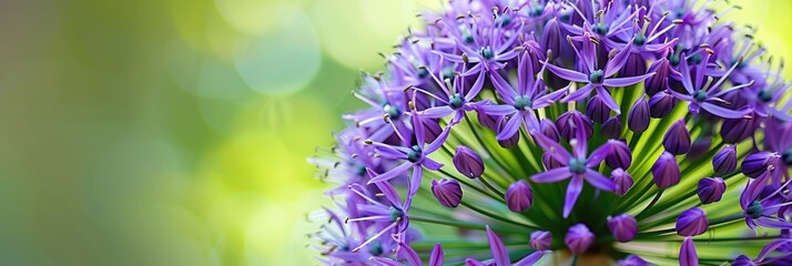 Poster - Close-up of a purple floral sphere featuring sharply defined florets set against a soft green backdrop, highlighting the beauty of nature.