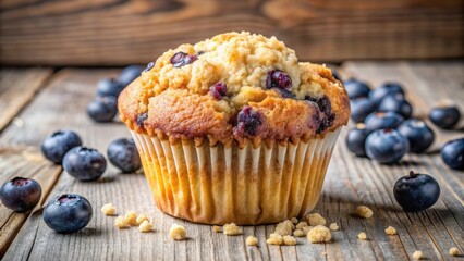 Wall Mural - Delicious homemade blueberry muffin with a crumb topping , blueberry, muffin, homemade, baking, food, sweet, pastry