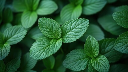 Wall Mural - Close-up of Lush Green Mint Leaves