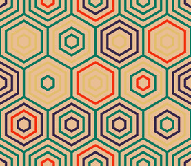 hexagon pattern. simple stacked hexagons pattern. large hexagons. multiple tones color palette. seam