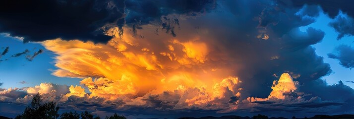 Wall Mural - Dramatic Storm Clouds Backlit by Sunset in Nature Photography