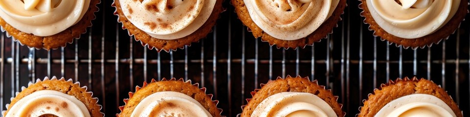 Wall Mural - Cupcakes topped with pumpkin spice icing placed on a cooling rack