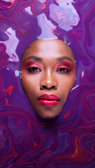 Wall Mural - fashion emerging face model purple liquid portrait